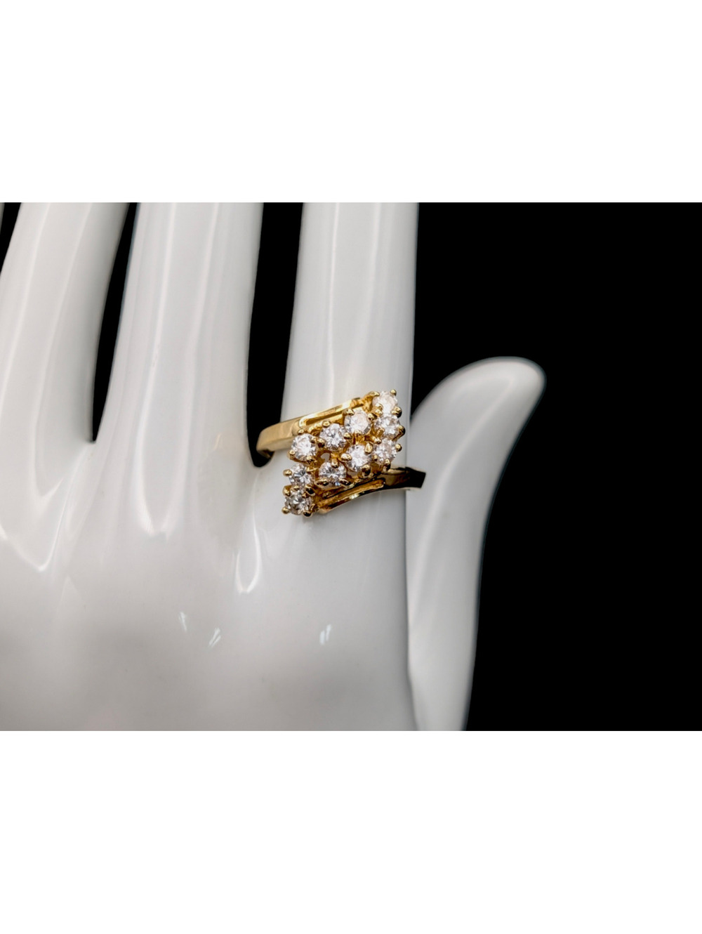Vintage Waterfall Twin Rows of Simulated Diamond Gold 925 Ring